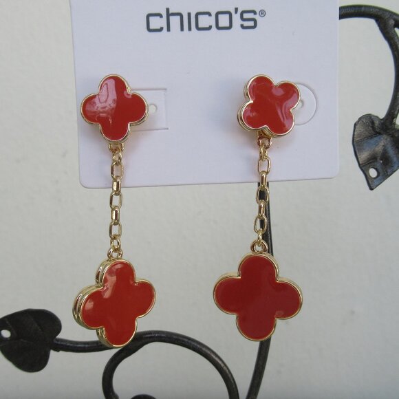 New Chico's No Droop Convertible Stud, Dangle Earrings Gold Orange New w Tags - Picture 3 of 5